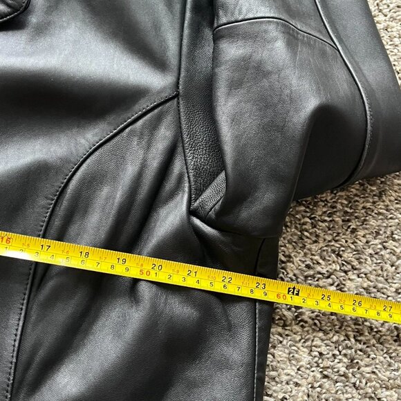 Adler Genuine Lamb Skin Leather Trench Coat Mens XL Black Biker Moto Minimalist - Picture 6 of 8